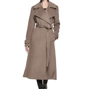CALVIN KLEIN Women's Long Belted Wrap Coat - Greige Brown - Wool
